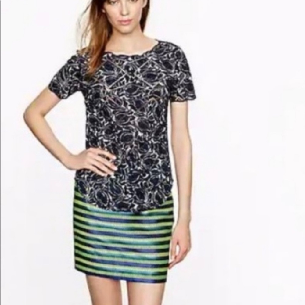 J Crew Floral print eyelet Navy Blue Blouse